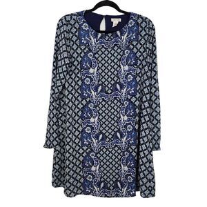 Clover + Scout Navy Print Mini Shift Dress Size Medium Wedding Guest Dress